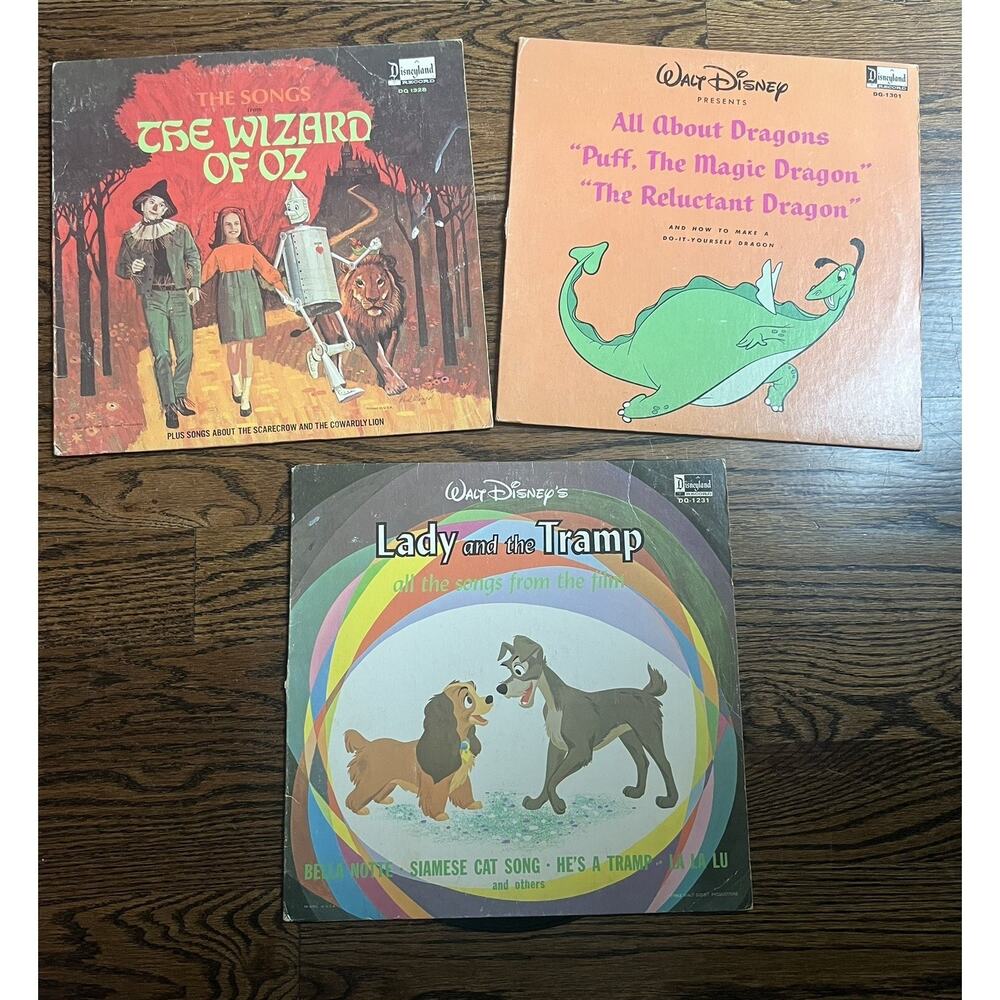 Disneyland Vintage records Walt Disney lot of 3: Lady & Tramp/ Wizard of oz/Drag